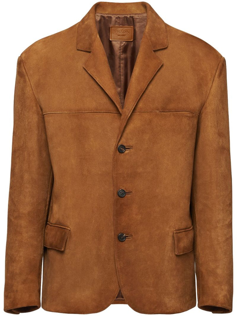 Brown Single-breasted Suede Blazer
