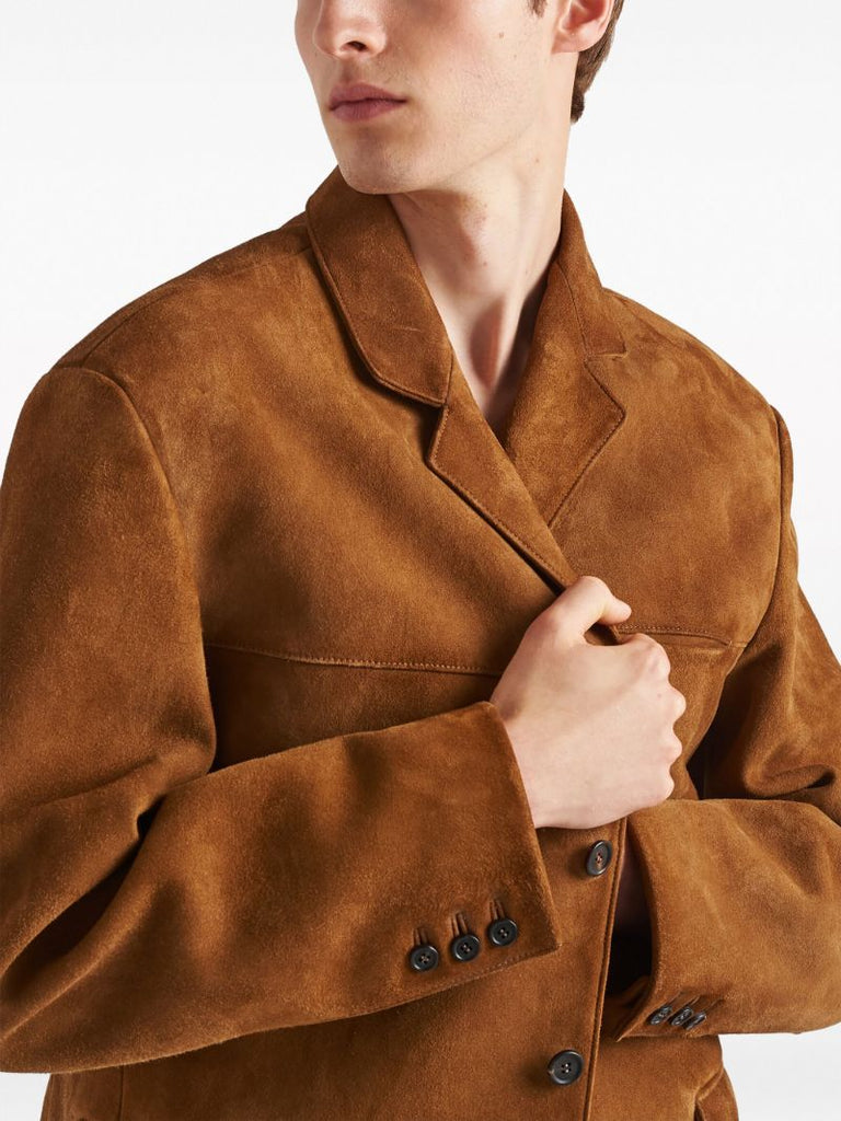 Brown Single-breasted Suede Blazer