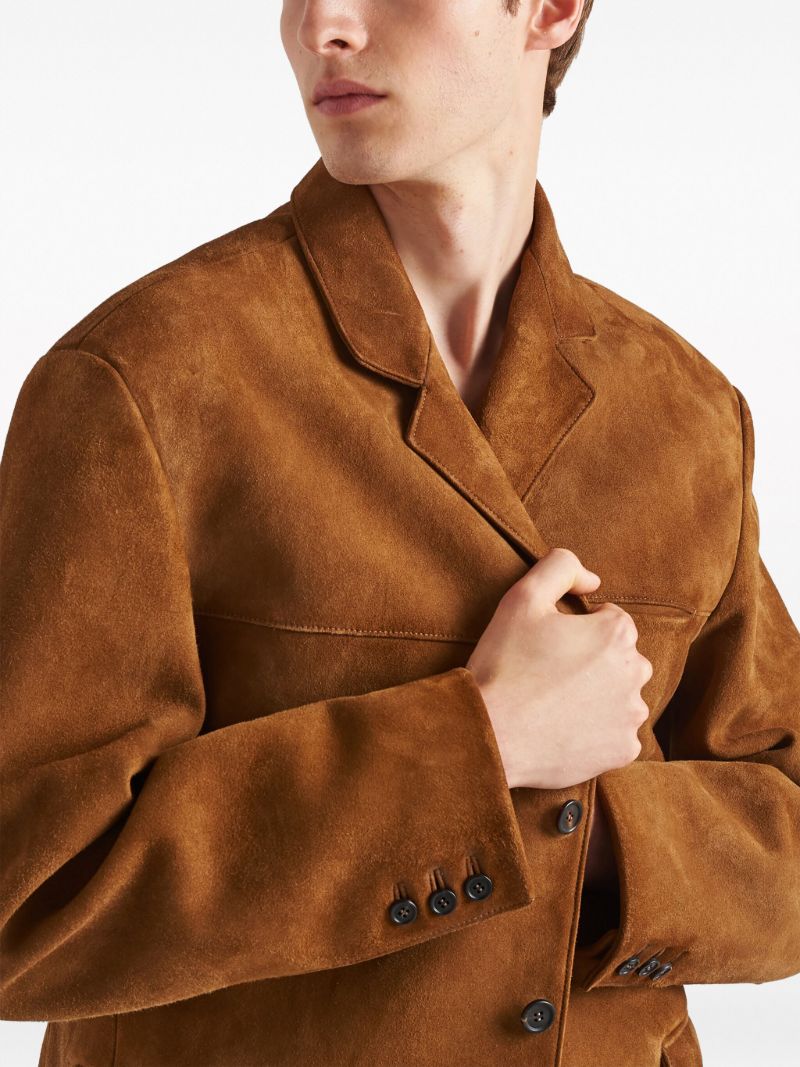 Brown Single-breasted Suede Blazer