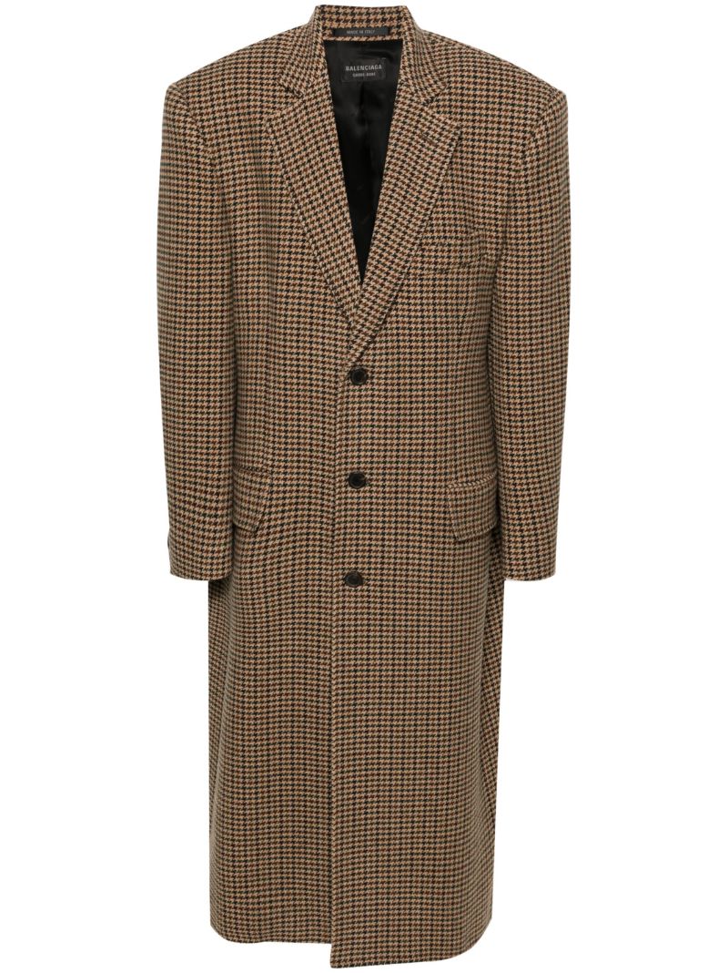 Brown Single-breasted Houndstooth Coat