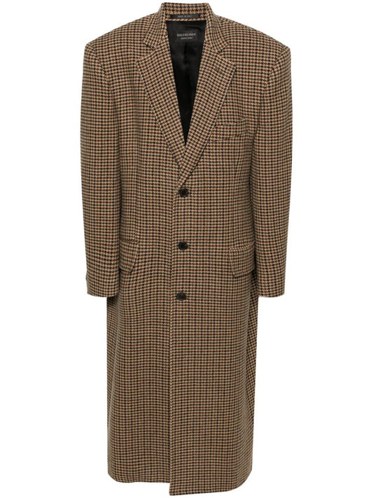 Brown Single-breasted Houndstooth Coat