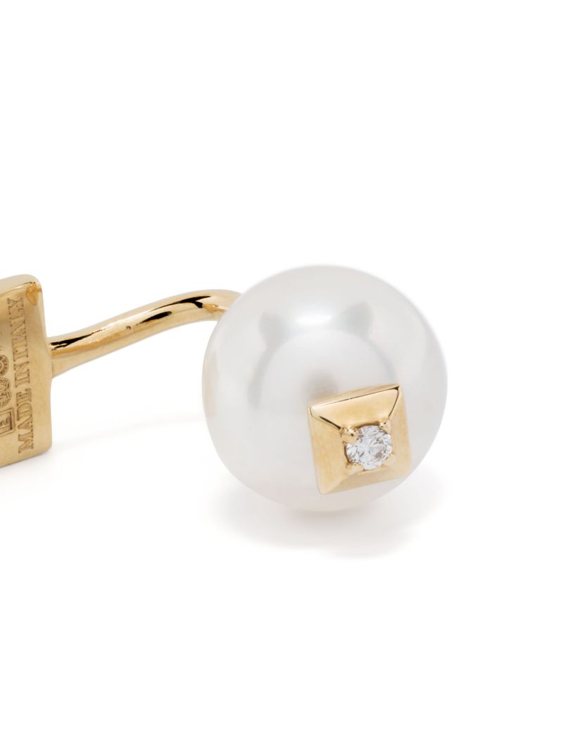 18k Yellow Gold Double Pearl and Diamond Single Stud Earring