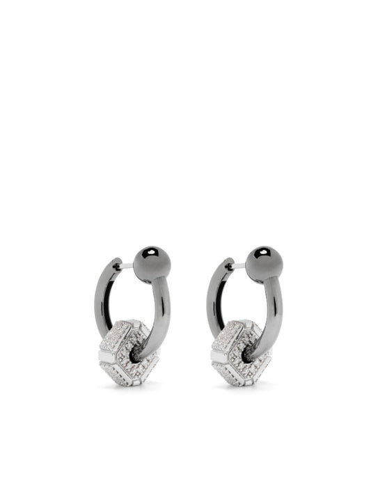 18k White Gold Ninety Couple Diamond Hoop Earrings
