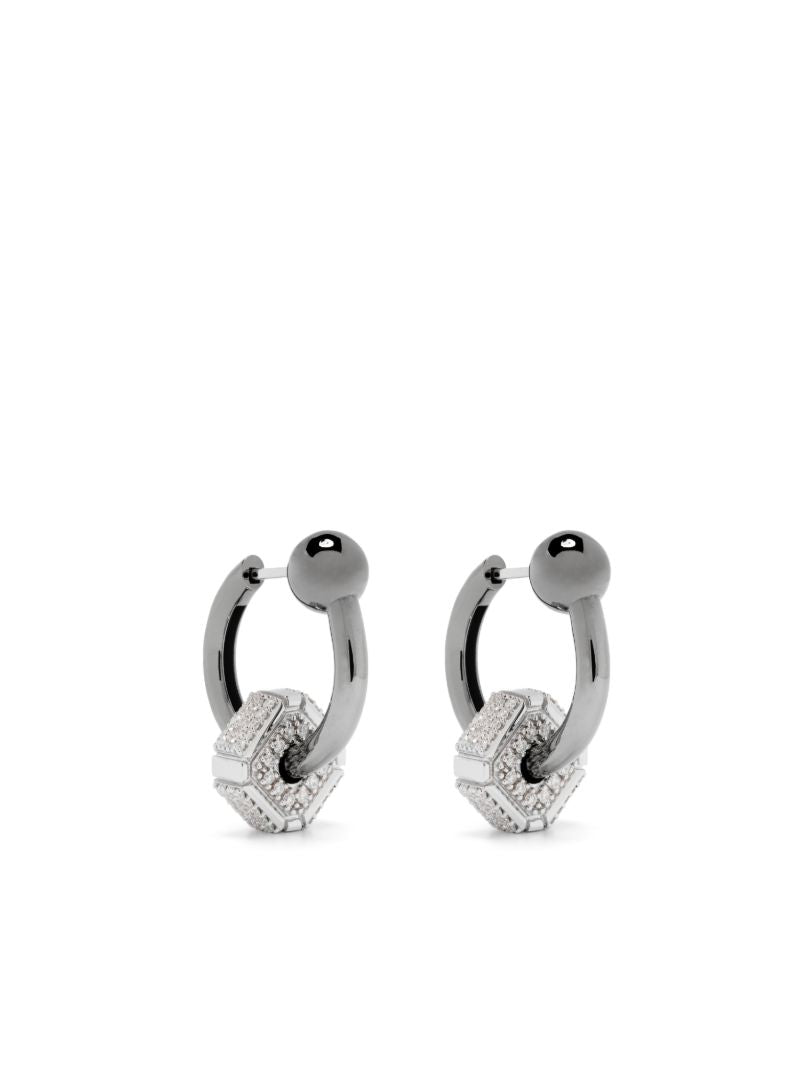 18k White Gold Ninety Couple Diamond Hoop Earrings