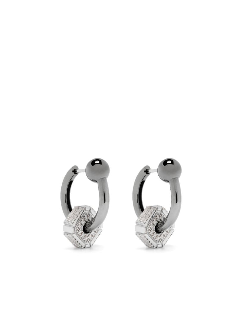 18k White Gold Ninety Couple Diamond Hoop Earrings