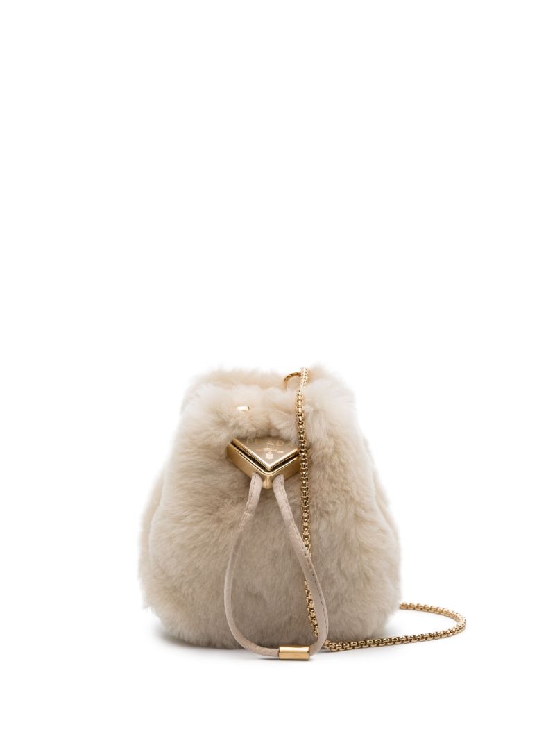 Brown Triangle-logo Shearling Mini Bag