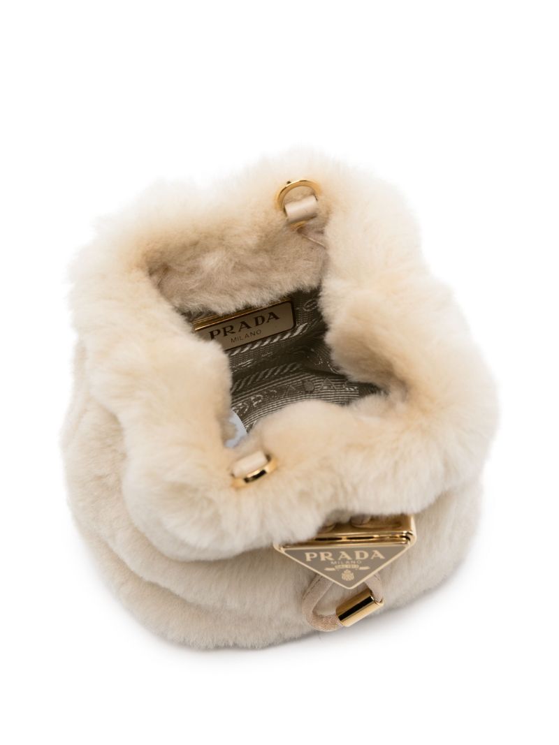 Brown Triangle-logo Shearling Mini Bag