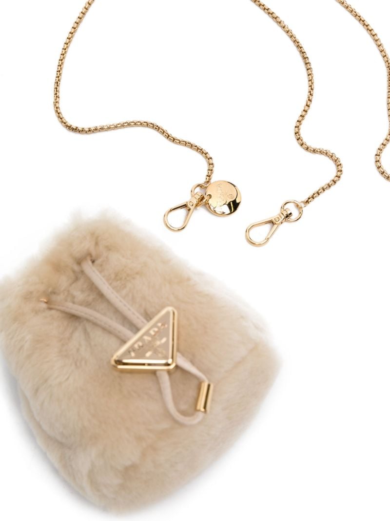 Brown Triangle-logo Shearling Mini Bag
