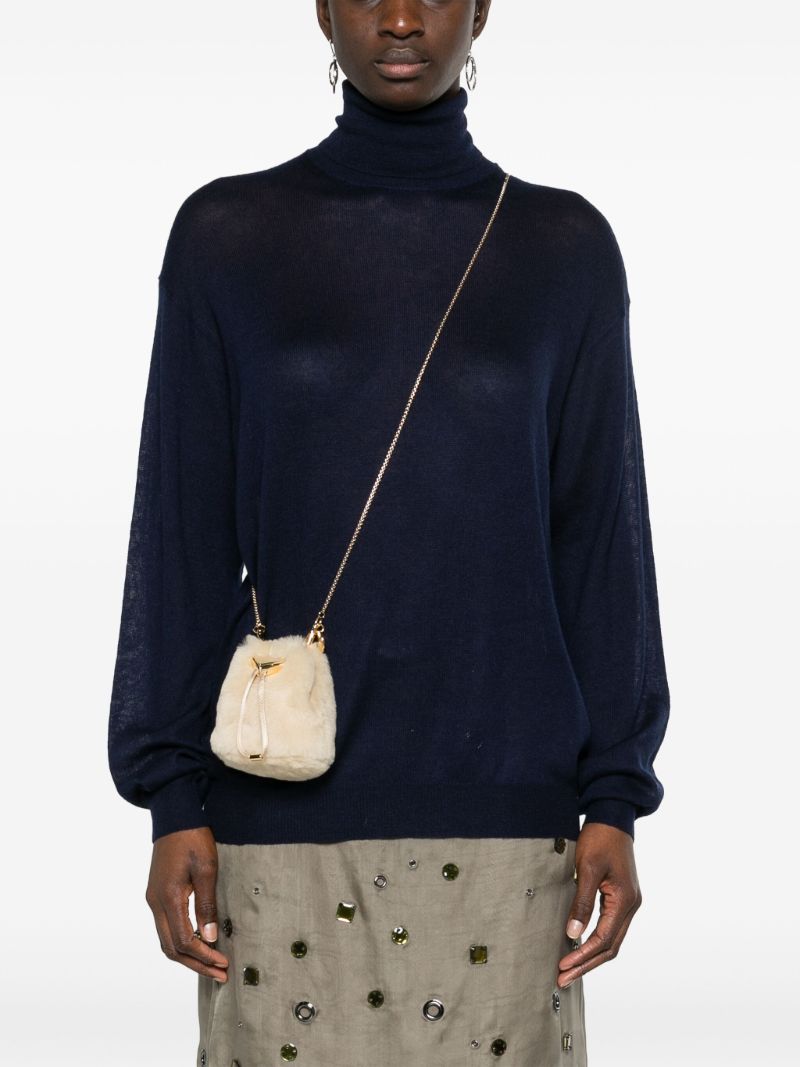 Brown Triangle-logo Shearling Mini Bag