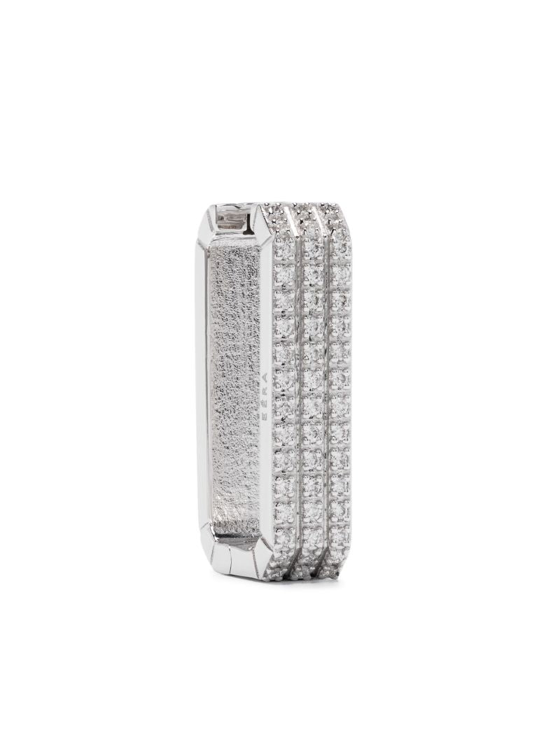 18k White Gold Long Candy Diamond Single Hoop Earring