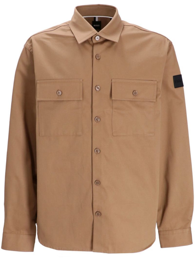 Brown Logo-patch Cotton Shirt
