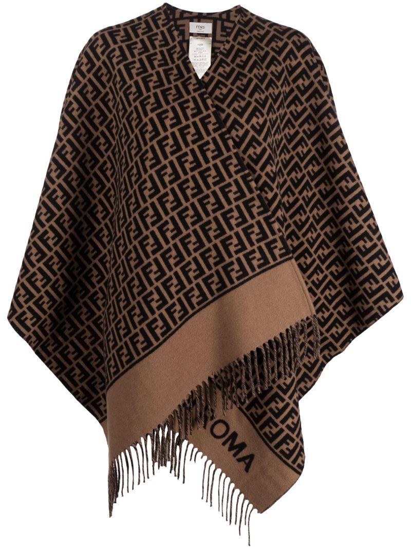 Brown Ff-logo Wool Poncho
