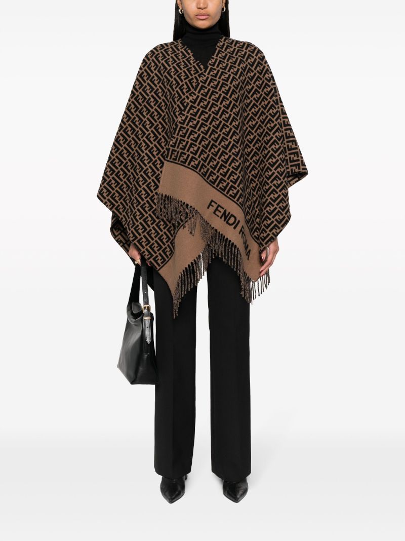 Brown Ff-logo Wool Poncho