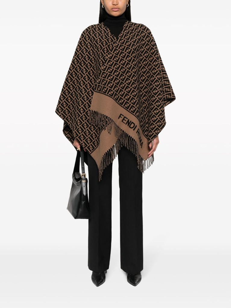 Brown Ff-logo Wool Poncho