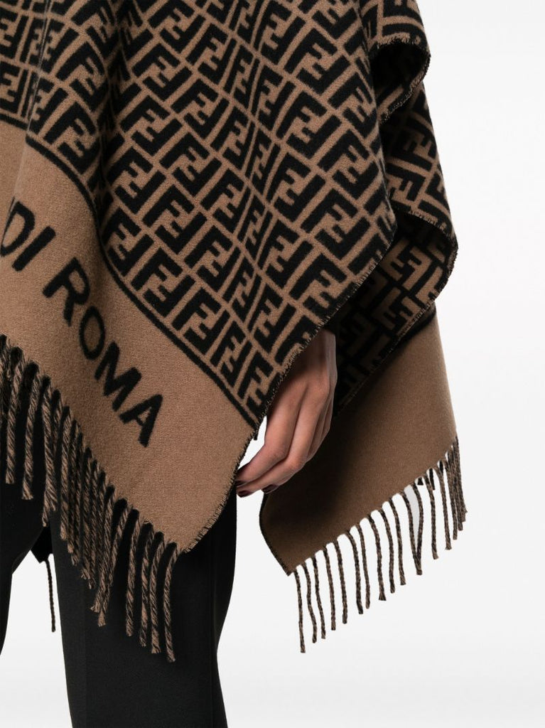 Brown Ff-logo Wool Poncho