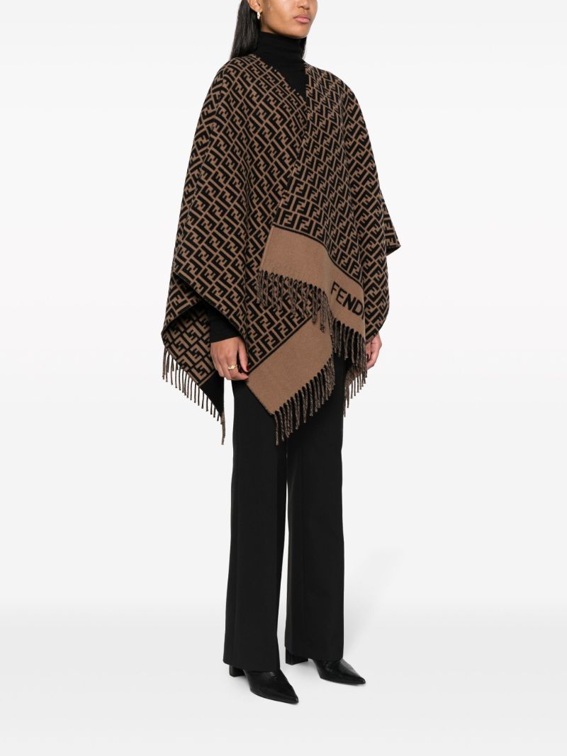 Brown Ff-logo Wool Poncho