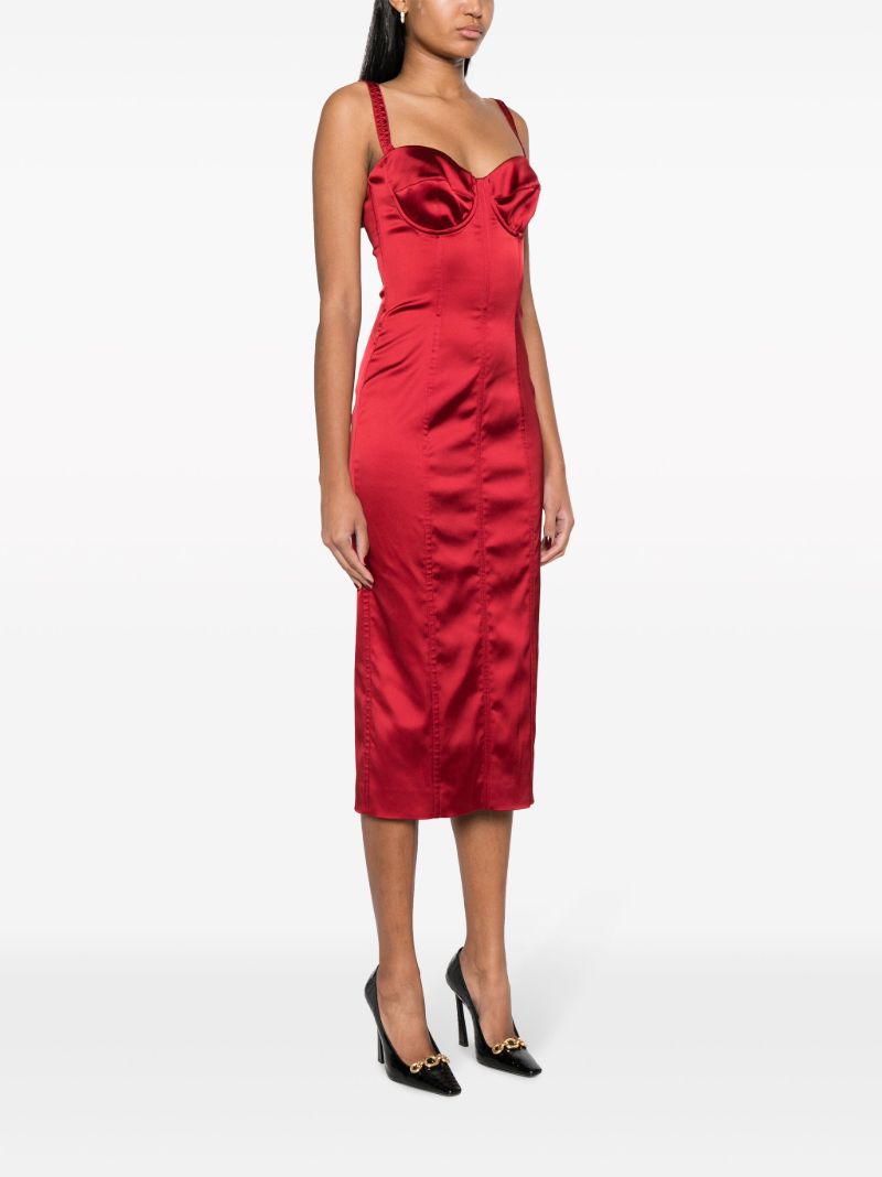 Red Sweetheart-neck Corset Midi Dress