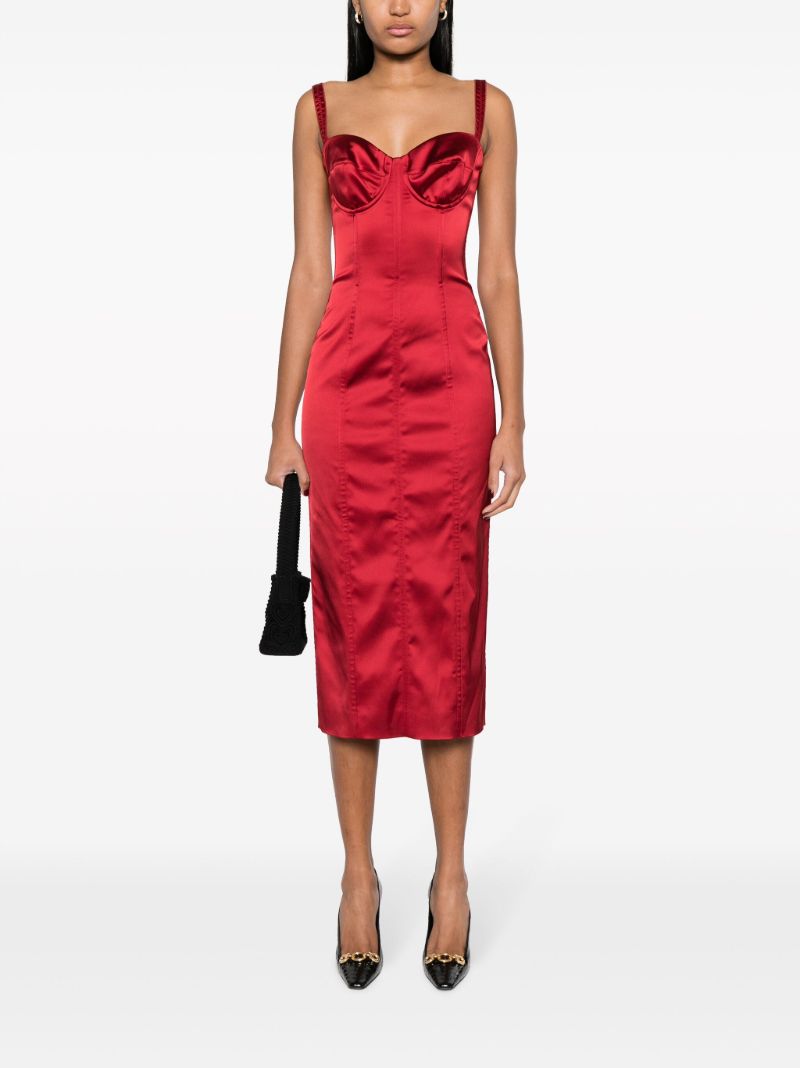 Red Sweetheart-neck Corset Midi Dress