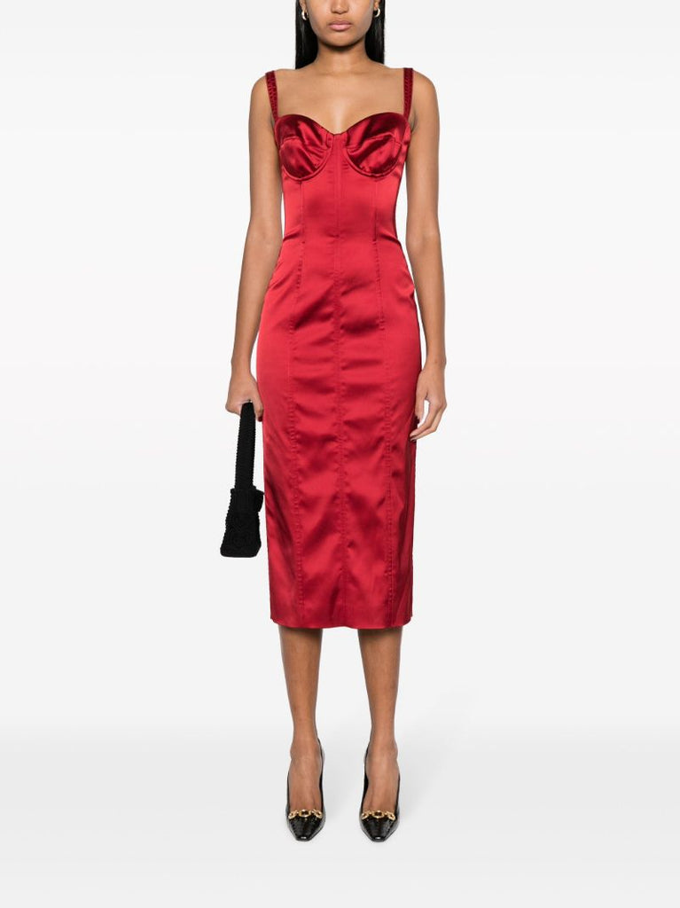 Red Sweetheart-neck Corset Midi Dress