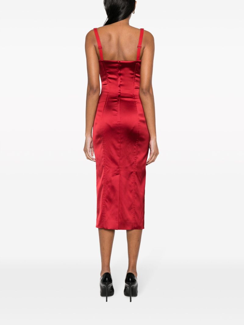 Red Sweetheart-neck Corset Midi Dress