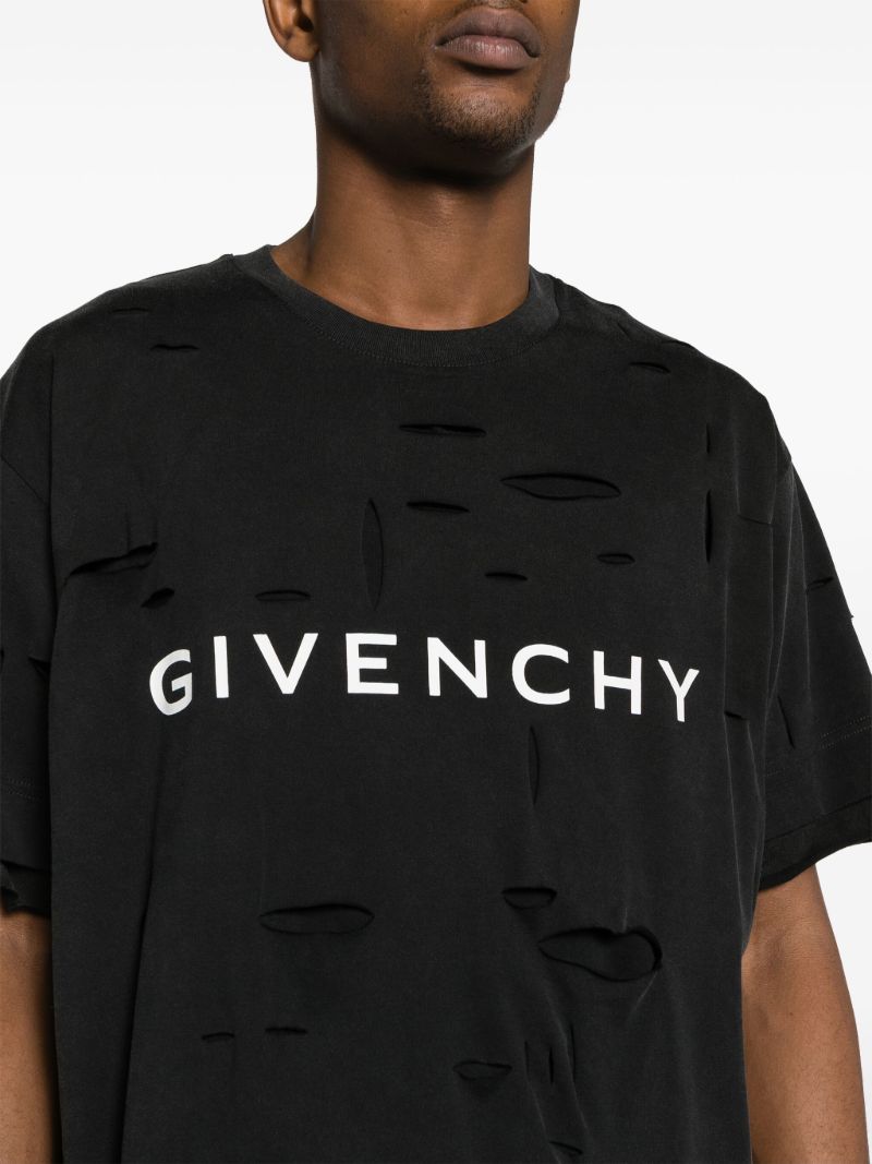Black Logo-print Ripped T-shirt