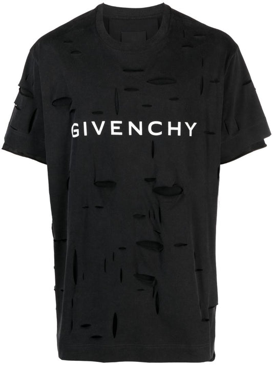 Black Logo-print Ripped T-shirt