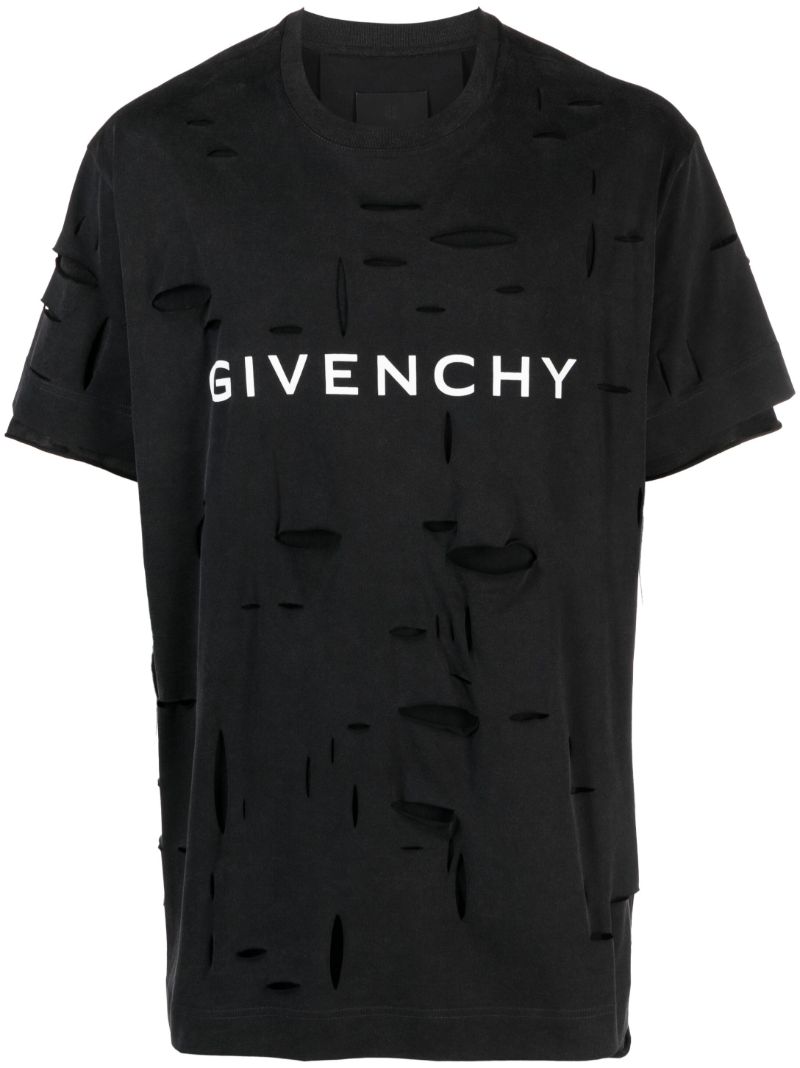 Black Logo-print Ripped T-shirt
