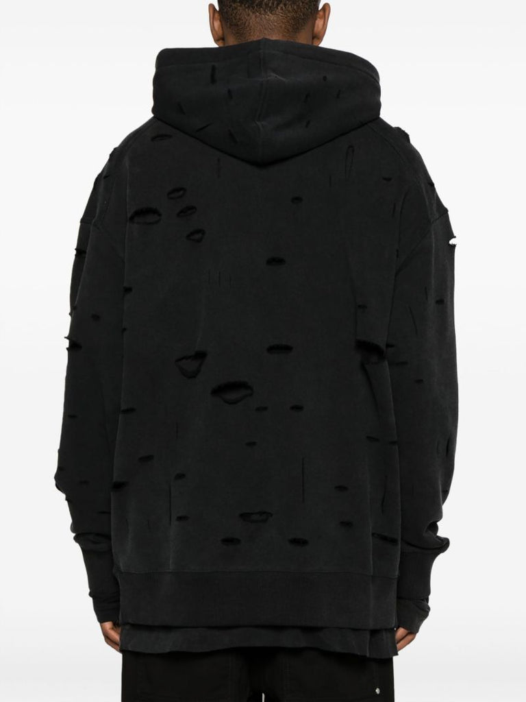 Black Logo-print Ripped Hoodie