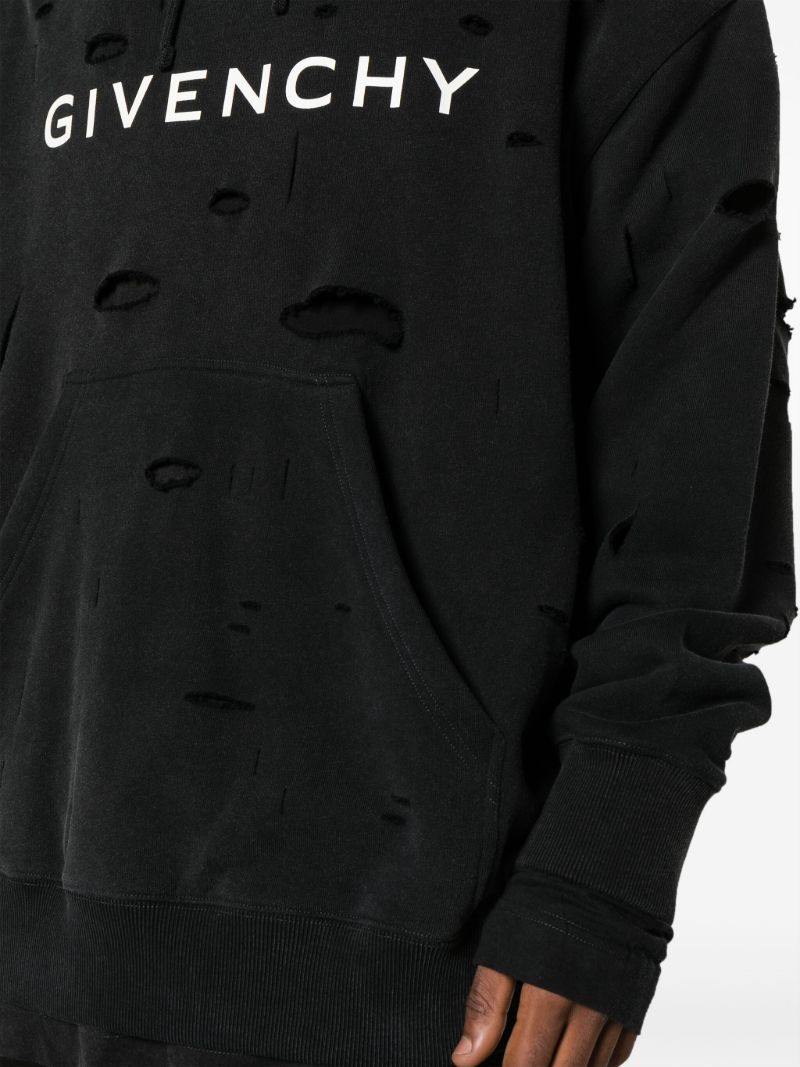 Black Logo-print Ripped Hoodie