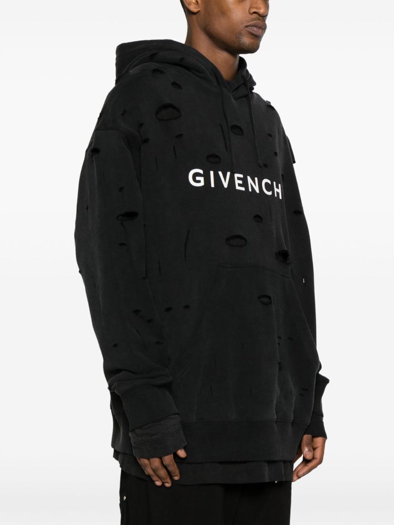 Black Logo-print Ripped Hoodie