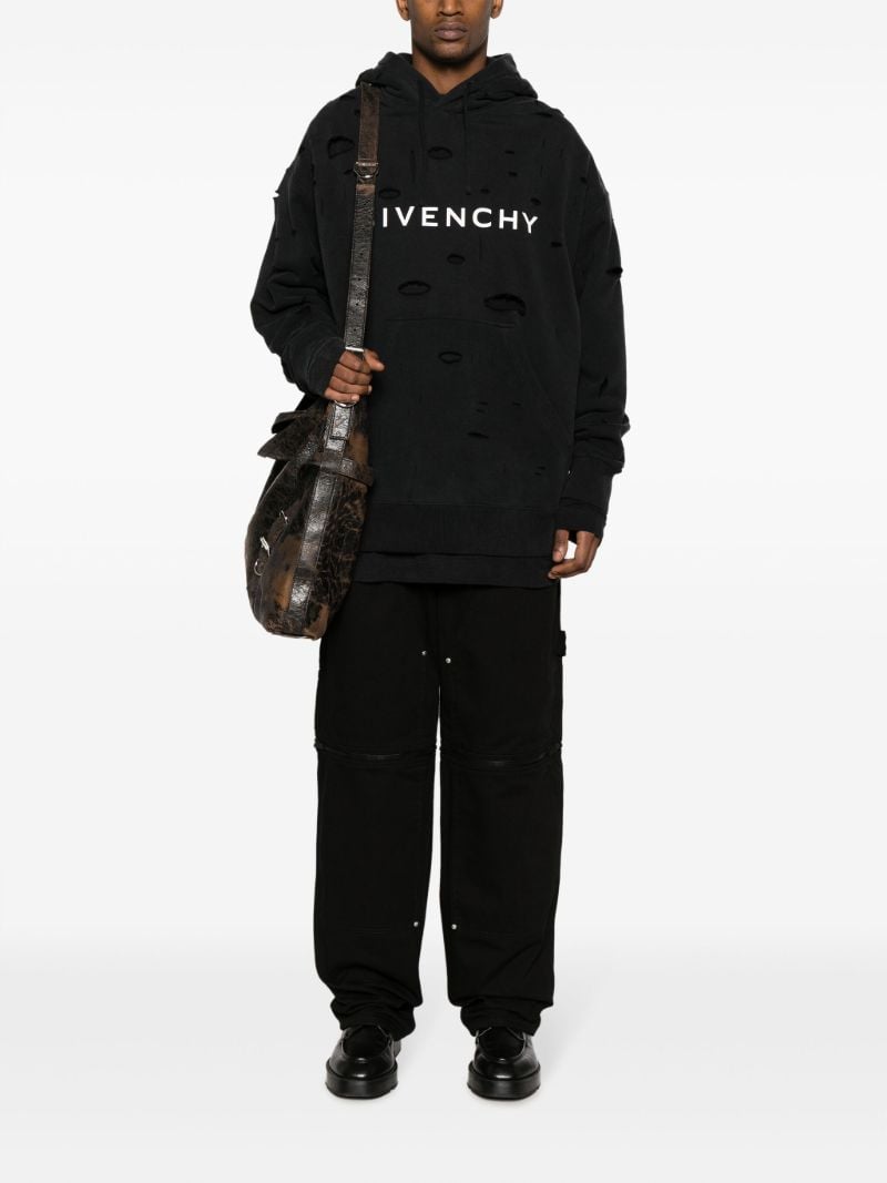 Black Logo-print Ripped Hoodie