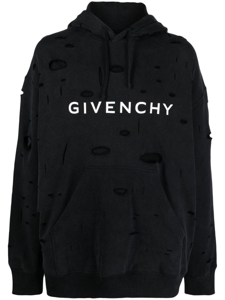 Black Logo-print Ripped Hoodie