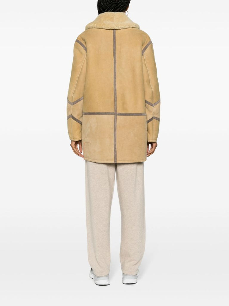 Neutral Felicity Shearling-trim Leather Coat
