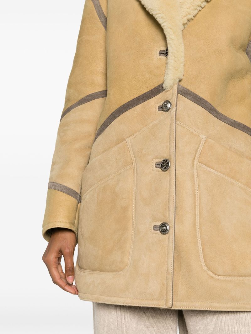 Neutral Felicity Shearling-trim Leather Coat