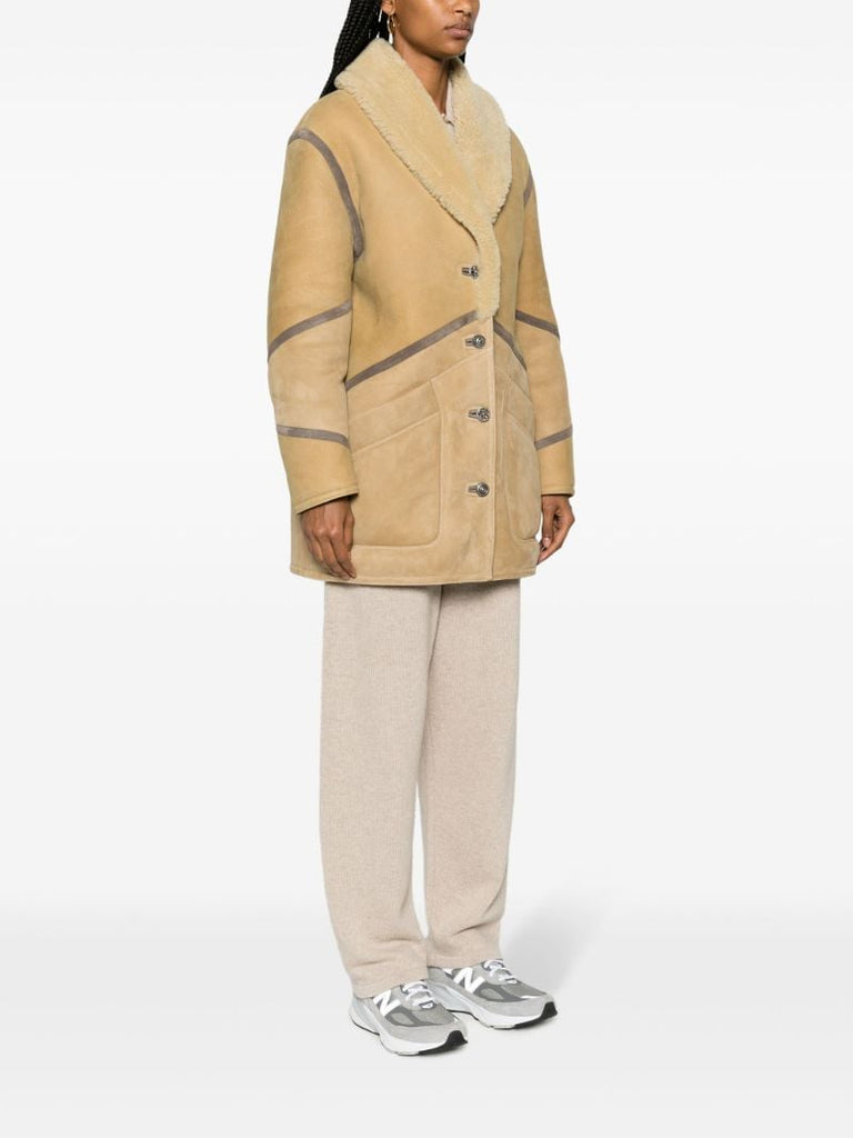 Neutral Felicity Shearling-trim Leather Coat