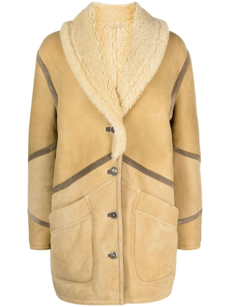 Neutral Felicity Shearling-trim Leather Coat