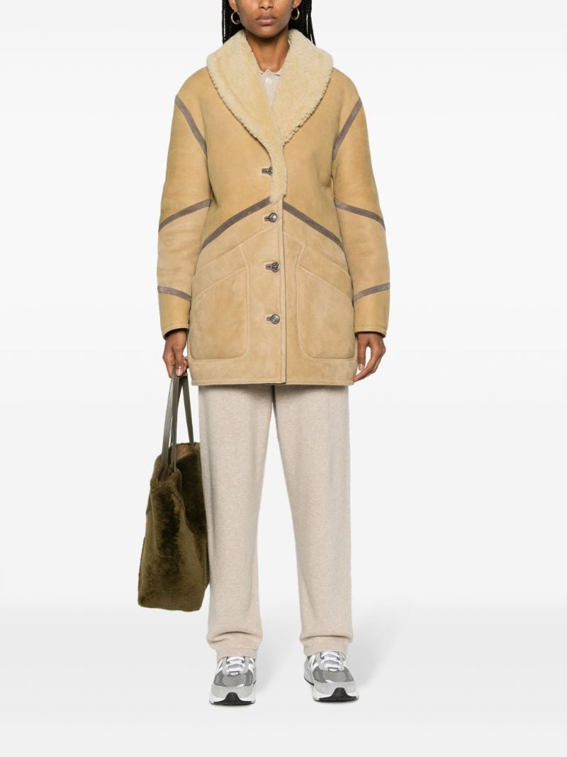Neutral Felicity Shearling-trim Leather Coat