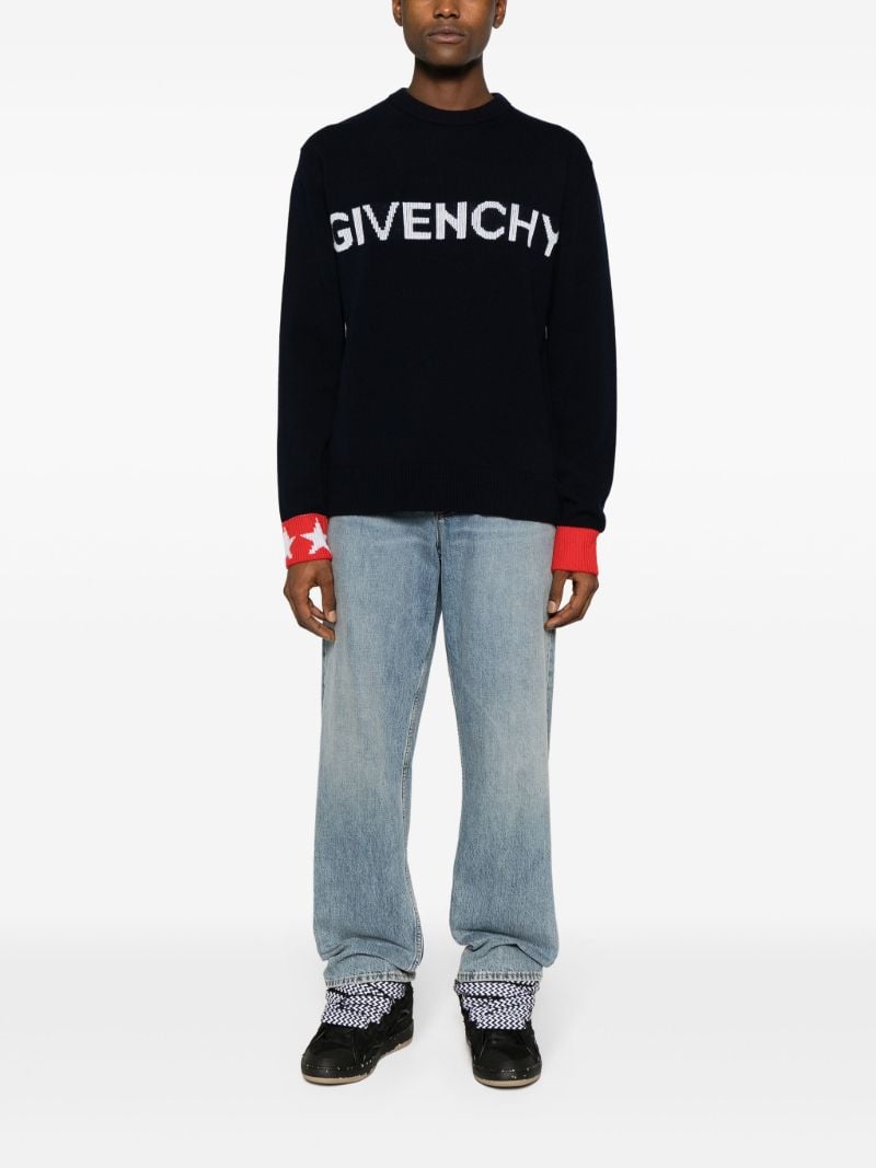 Blue Logo-intarsia Wool Sweater