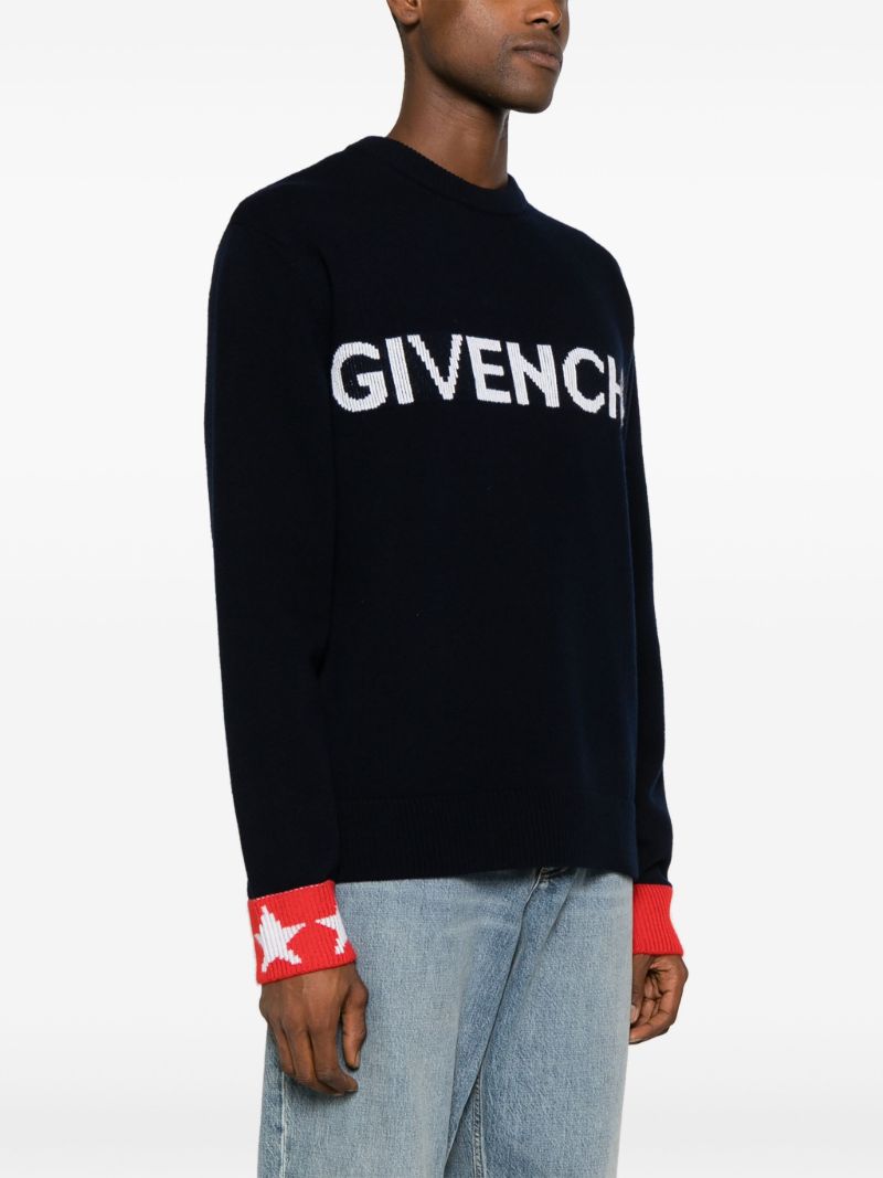 Blue Logo-intarsia Wool Sweater