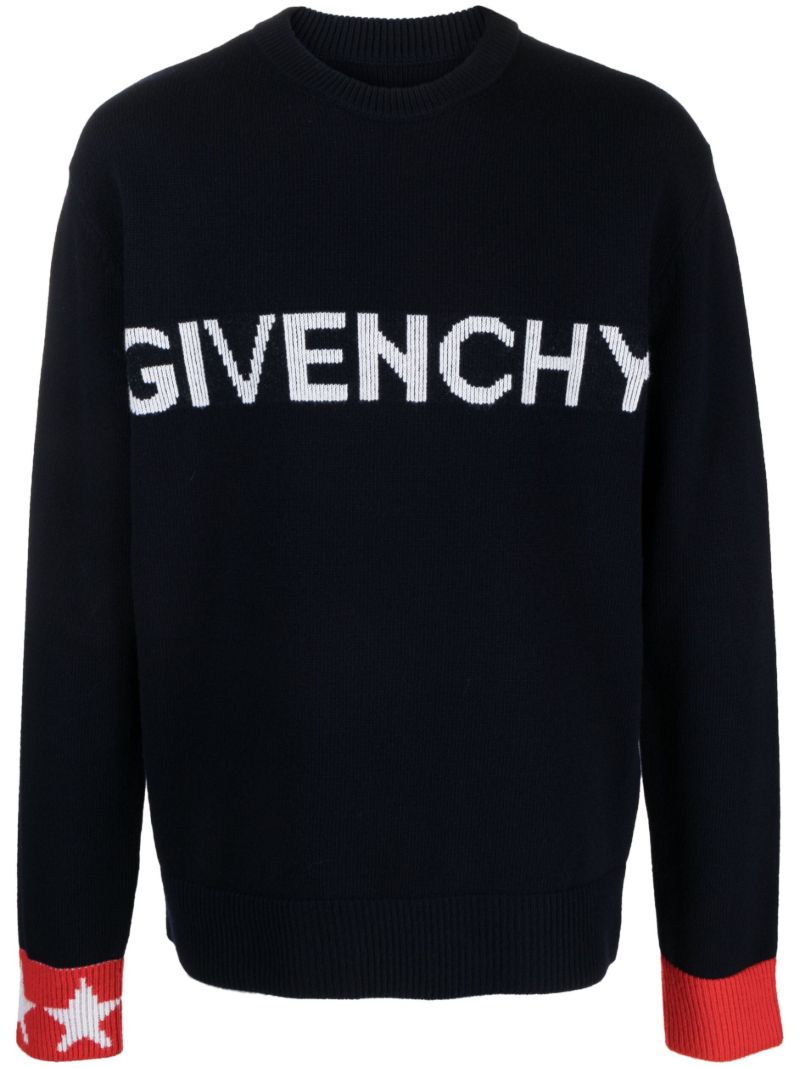 Blue Logo-intarsia Wool Sweater