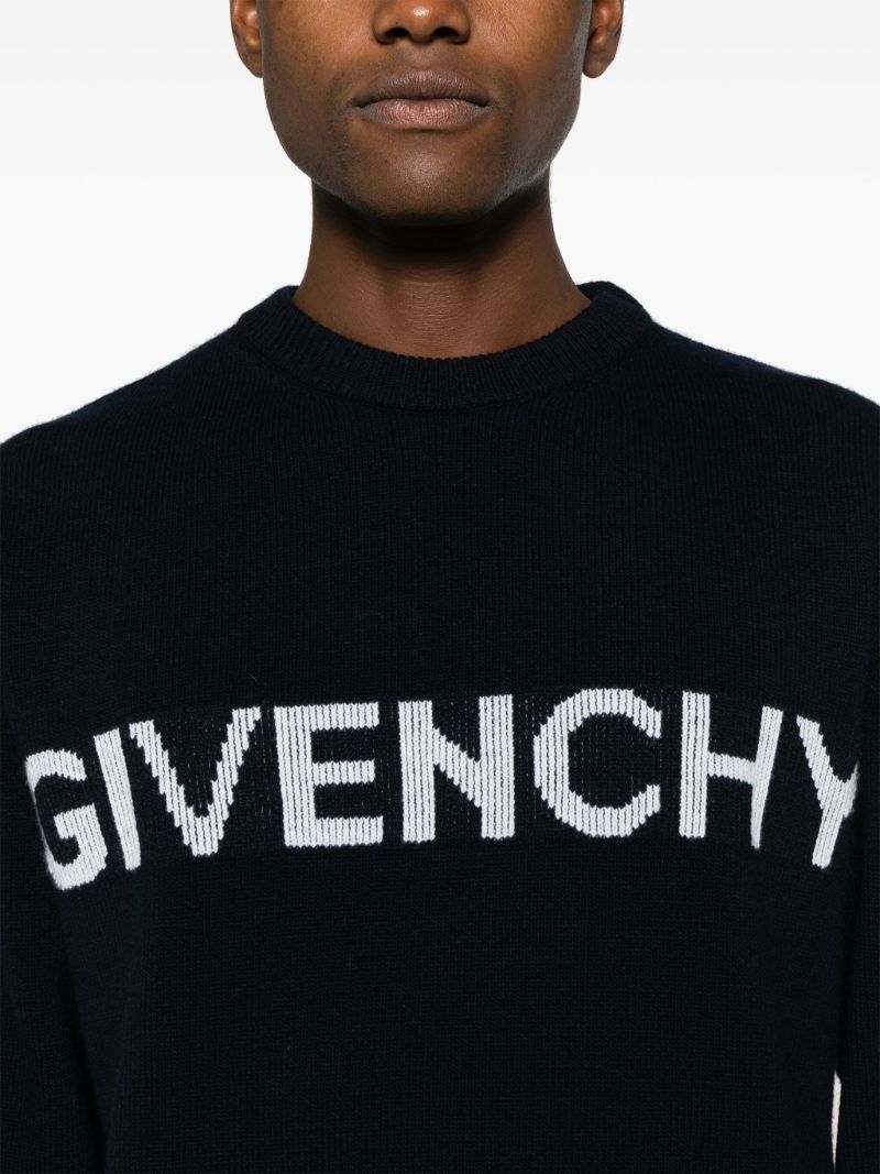 Blue Logo-intarsia Wool Sweater
