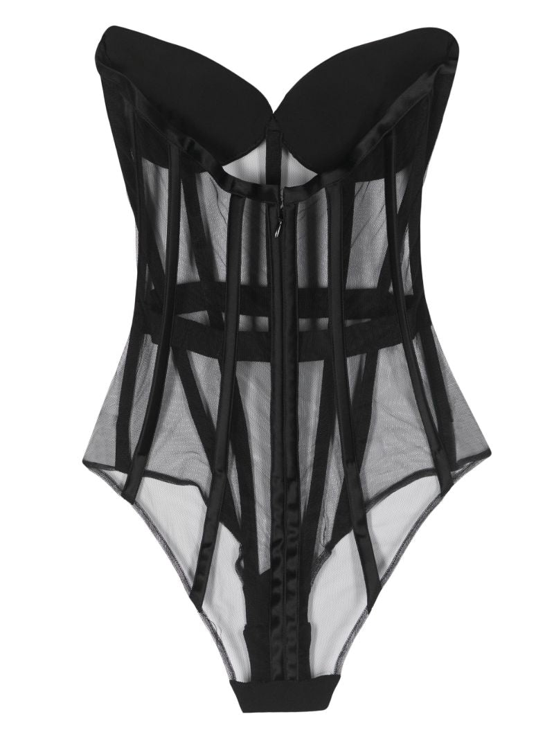 Black Strapless Tulle Corset Bodysuit