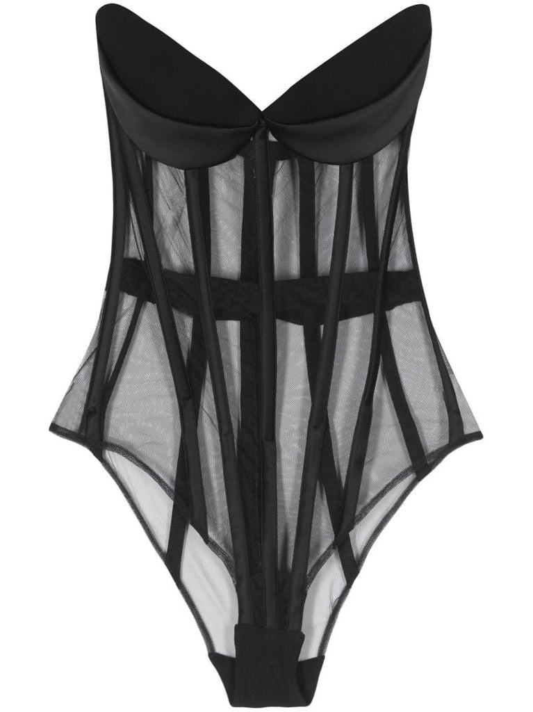 Black Strapless Tulle Corset Bodysuit