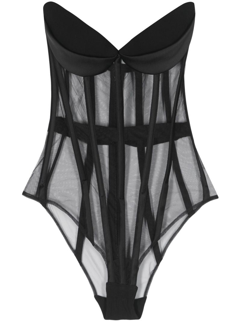 Black Strapless Tulle Corset Bodysuit