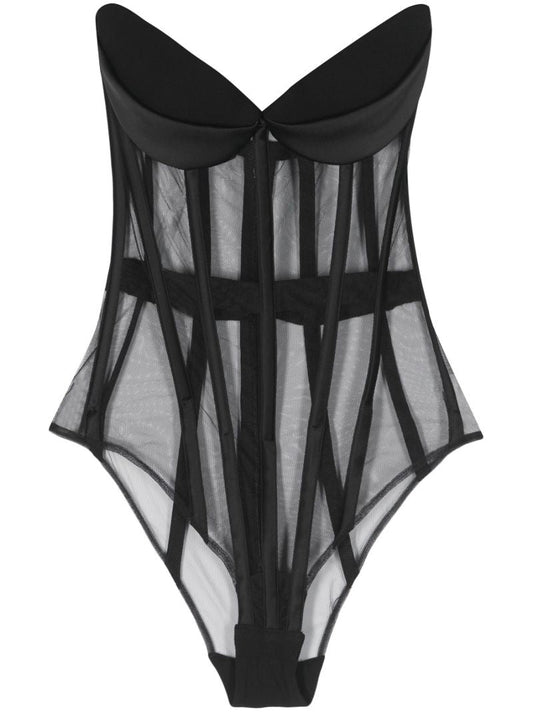 Black Strapless Tulle Corset Bodysuit