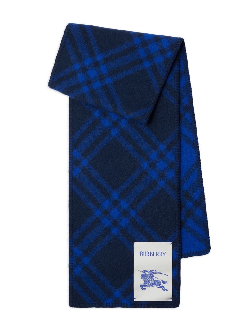 Blue Check Wool Scarf