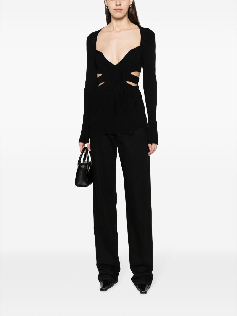 Black Cut-out Ribbed-knit Top