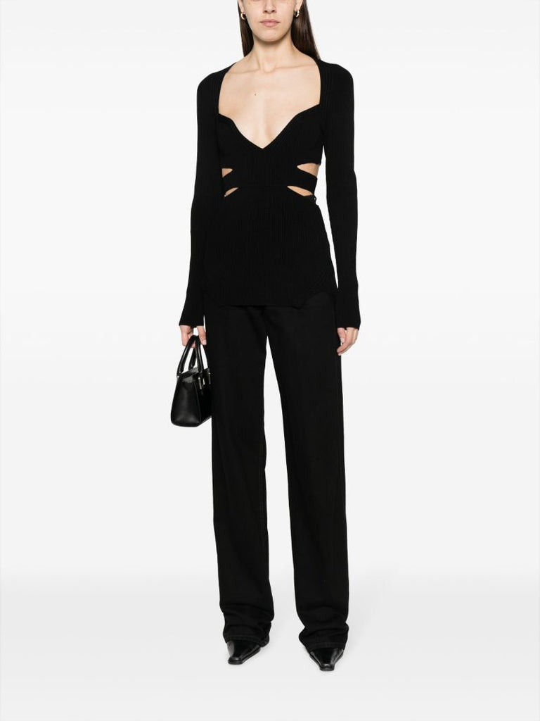Black Cut-out Ribbed-knit Top