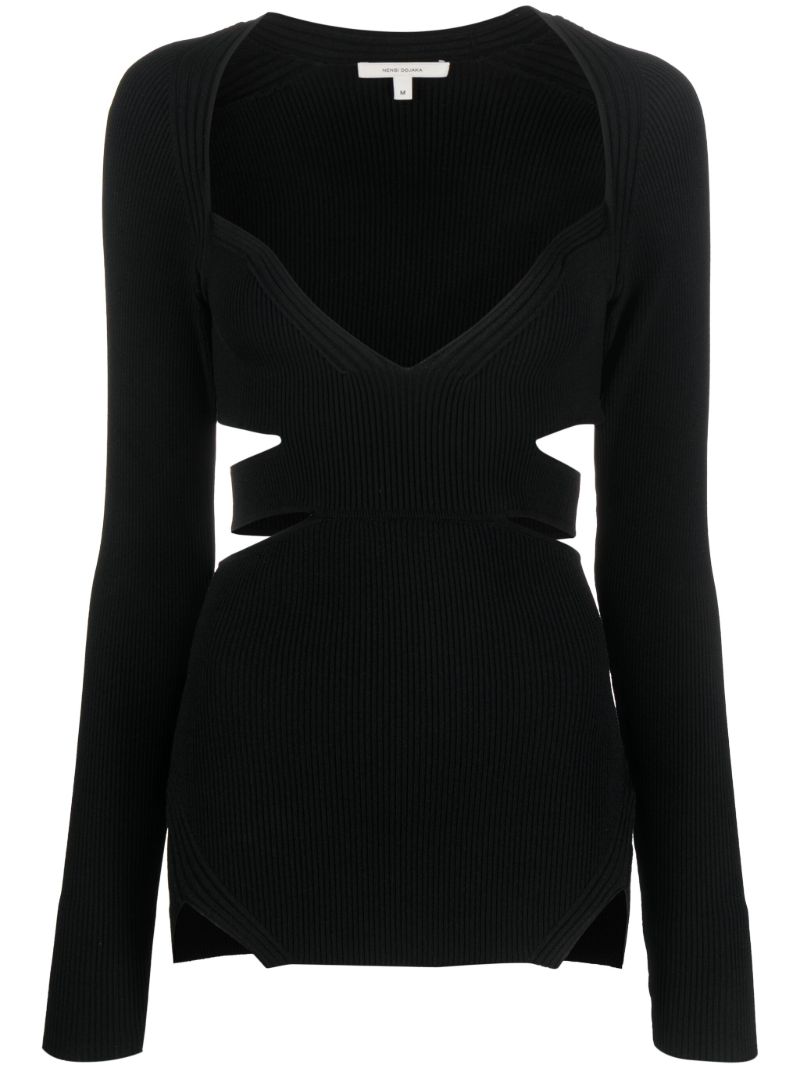 Black Cut-out Ribbed-knit Top