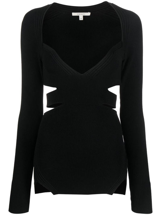 Black Cut-out Ribbed-knit Top